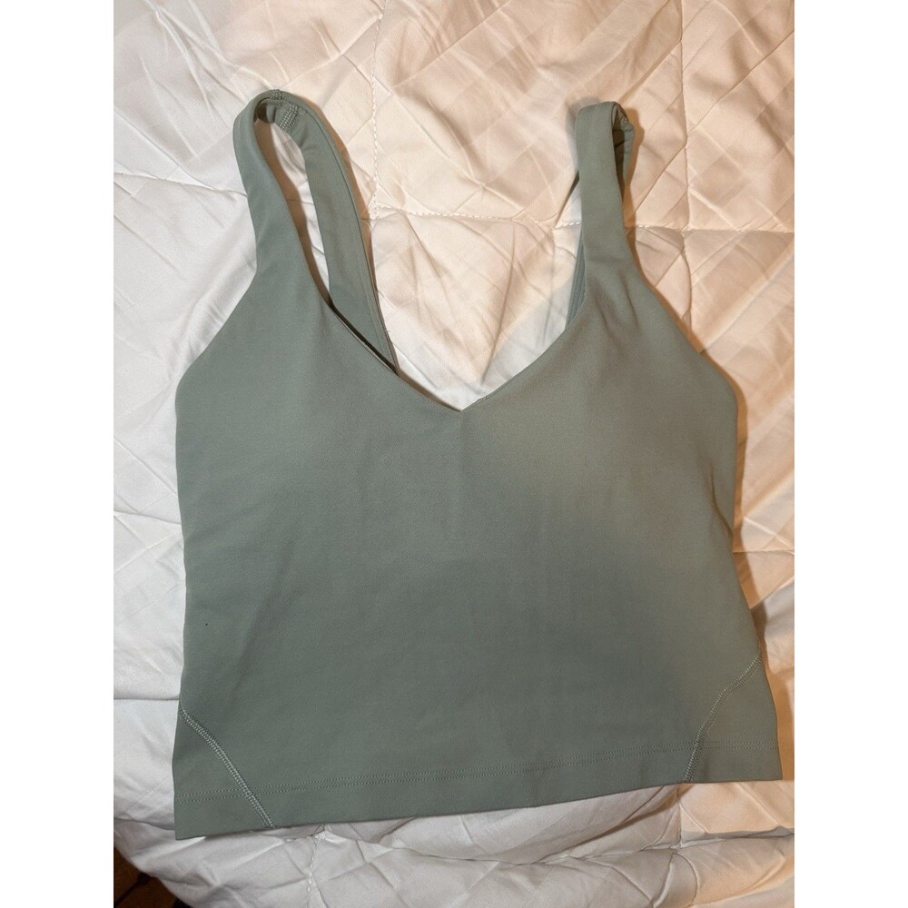 Lululemon Sage Green V-Neck Athletic Tank Top Size 2 Stretch Nylon Elastane